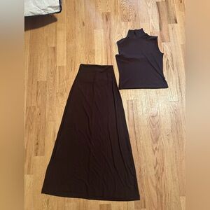 LESET Sleeveless High Neck Maxi Dress in Dark Brown